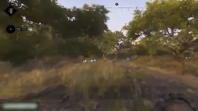 Hunt Showdown loot and hunter ESP — blue markers in tall grass